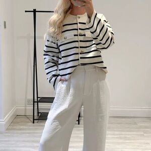 Massimo Dutti White and Black Striped Cardigan